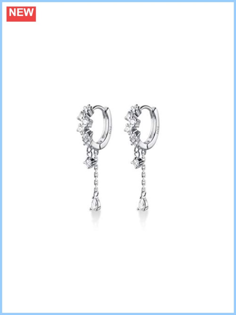 925 Sterling Silver CZ Teardrop Hoop Dangle Earrings Women Gift